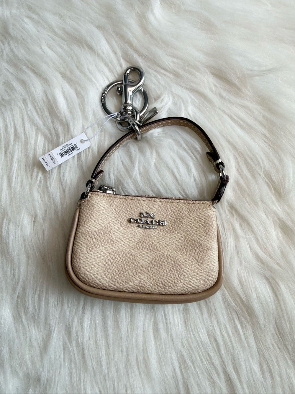 Coach Mini Nolita Bag Charm In Signature Canvas CX067 Silver Sand Taupe NWT